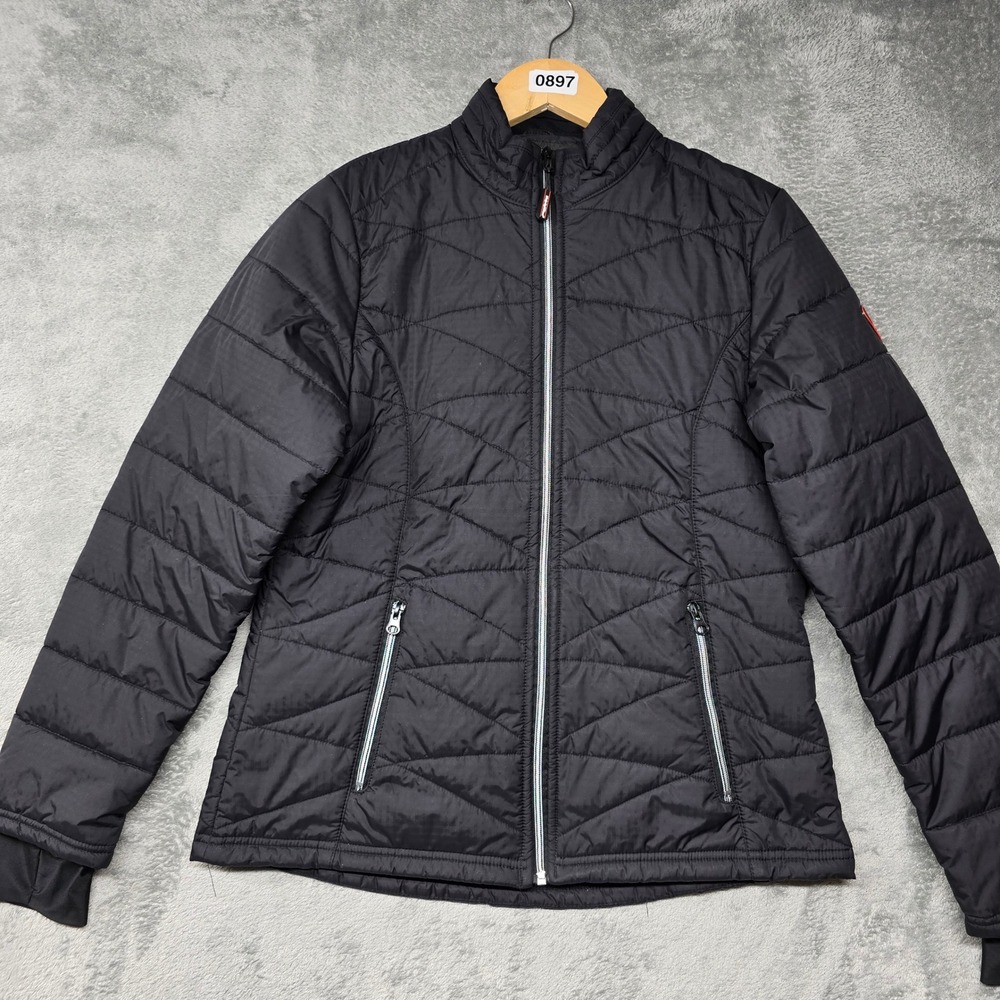 RefrigiWear Insulated Quilted Puffer Jacket Womens M Black Full Zip Cuffs 0423R